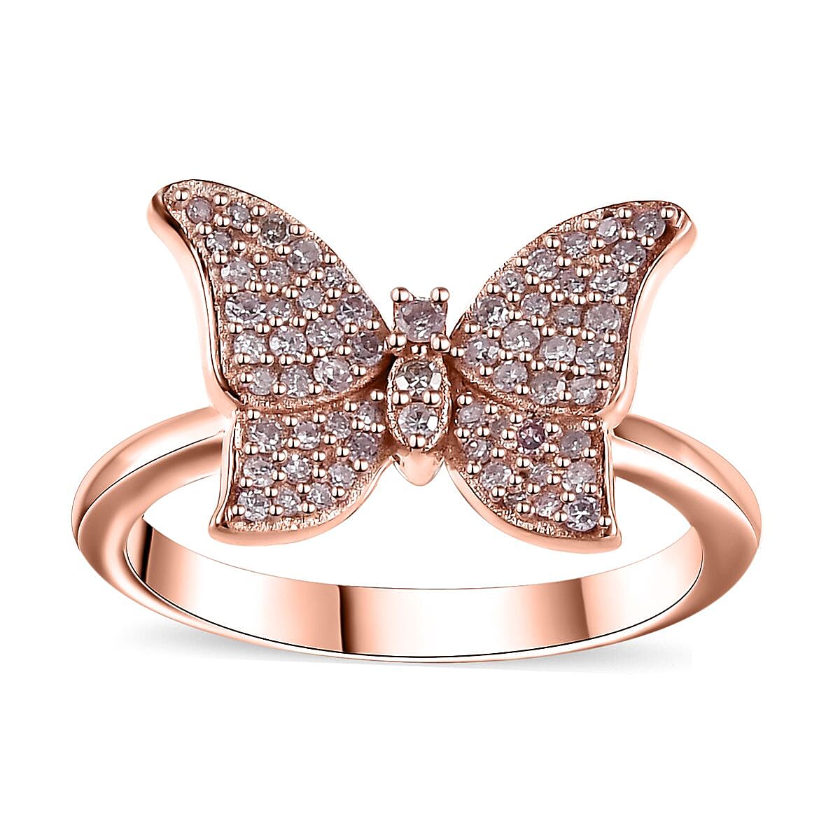 Natural Pink Diamond (I3) Butterfly Ring in 18K Vermeil RG Over Sterling Silver (Size 10.0) 0.33 ctw