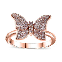 Natural Pink Diamond (I3) Butterfly Ring in 18K Vermeil RG Over Sterling Silver (Size 10.0) 0.33 ctw
