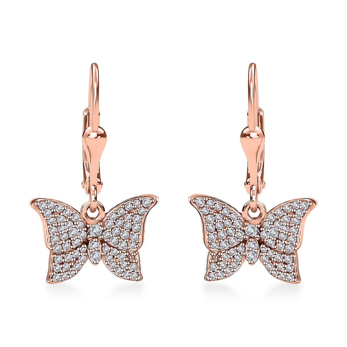 Natural Pink Diamond I3 0.50 ctw Butterfly Earrings in 18K Vermeil Rose Gold Over Sterling Silver