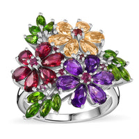 Multi Gemstone Floral Ring in Rhodium Over Sterling Silver 5.75 ctw