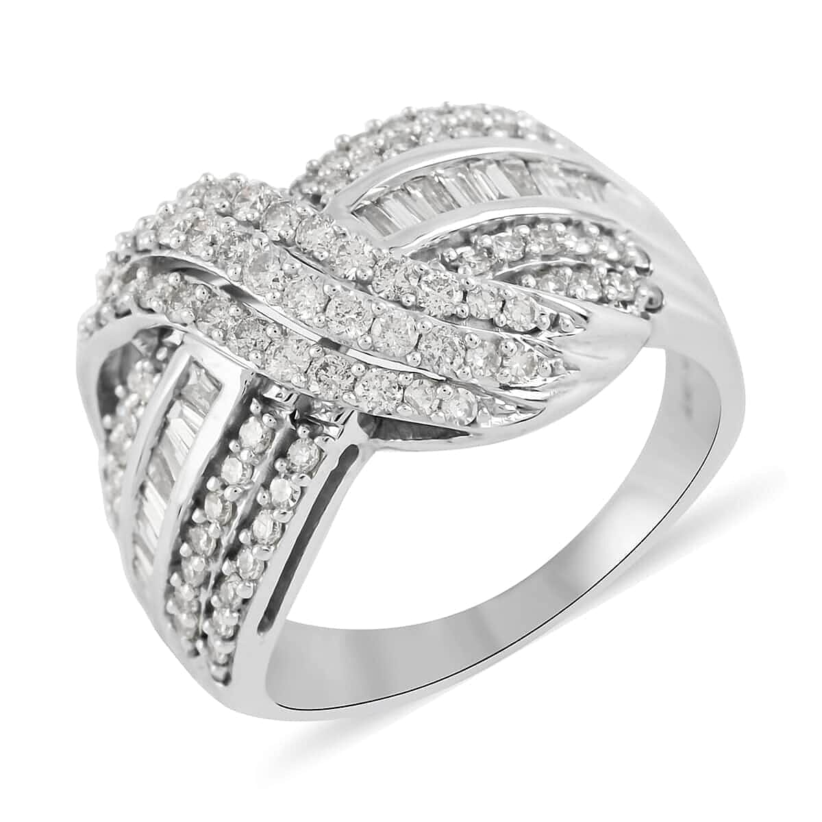 NY Closeout 10K White Gold G-H I1-I2 Diamond Bypass Fashion Ring (Size 9.0) 6.60 Grams 1.00 ctw