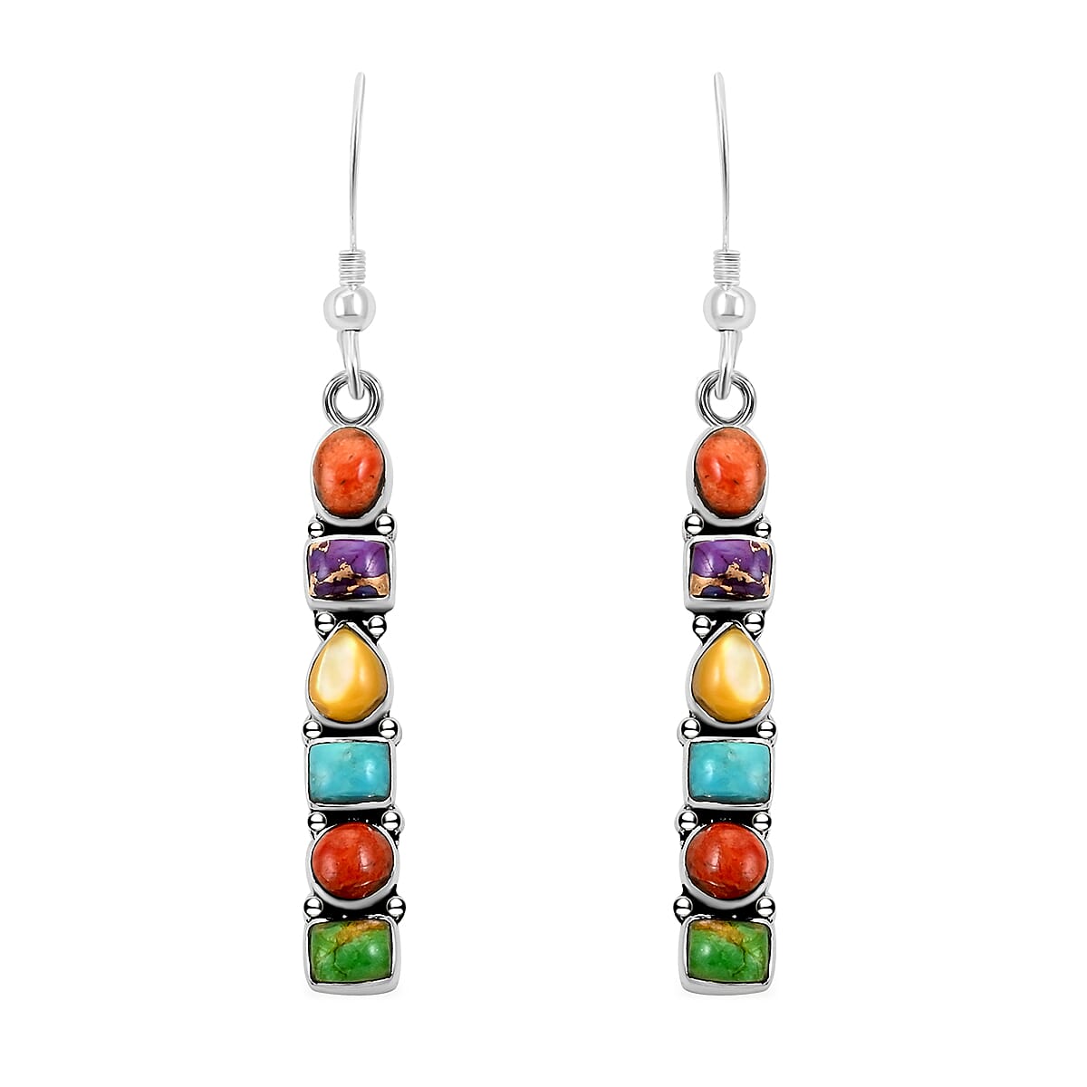 Santa Fe Style Multi Gemstone Earrings in Sterling Silver 6.00 ctw