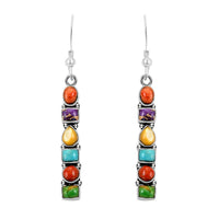 Santa Fe Style Multi Gemstone Earrings in Sterling Silver 6.00 ctw
