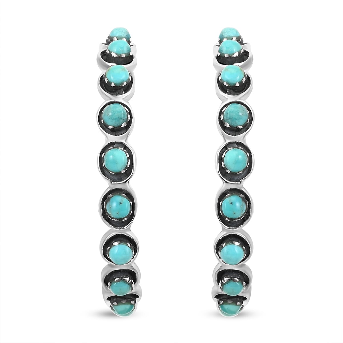 Santa Fe Style Turquoise Half Hoop Earrings in Sterling Silver