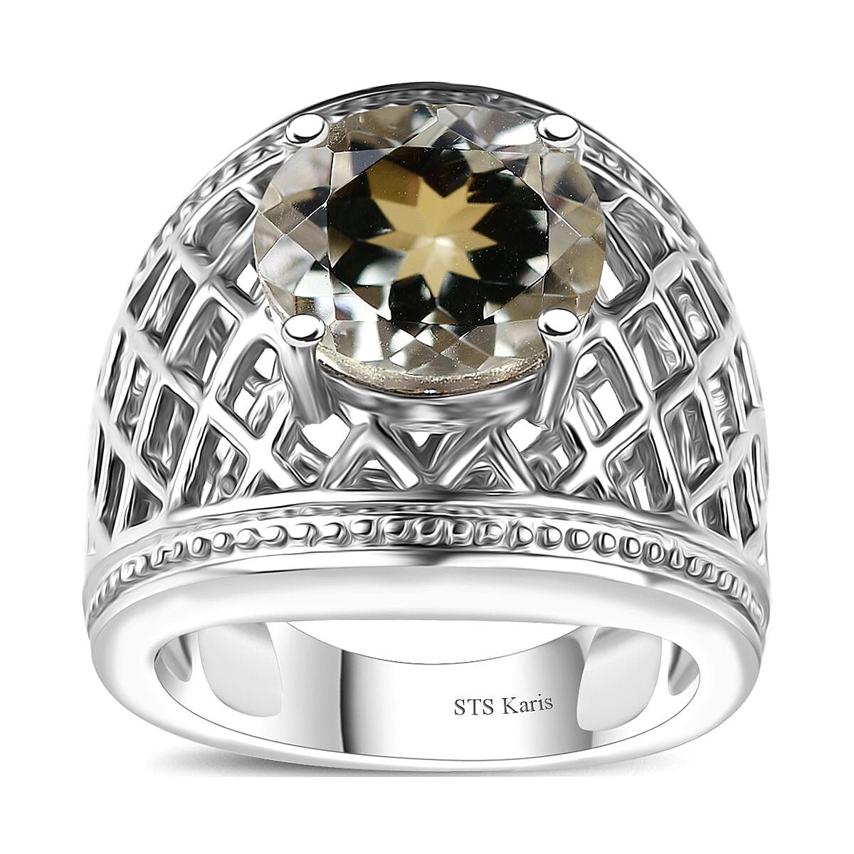 Karis Montezuma Prasiolite 3.60 ctw Ring in Platinum Bond