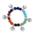 Multi Gemstone Beaded Seven Chakra Stretch Bracelet with Tree of Life Charm in Silvertone 130.00 ctw - Sticky add to cart bar