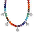 Multi Gemstone Beaded Seven Chakra Necklace with Tree of Life Charm (18-20 Inches) in Silvertone 320.00 ctw - Sticky add to cart bar