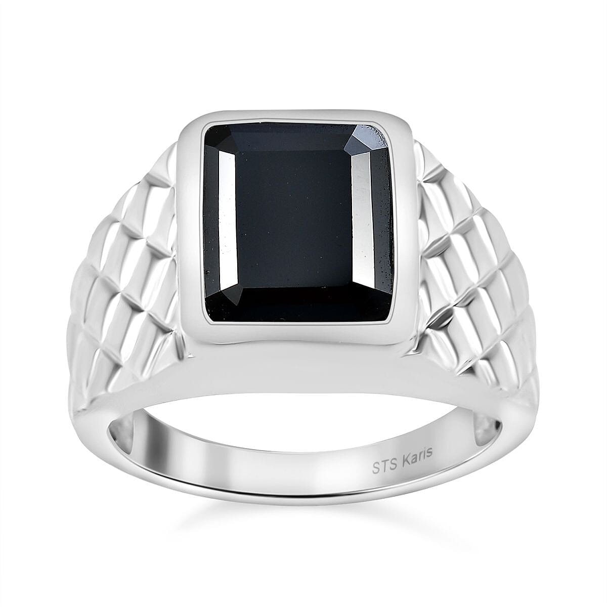 Karis Thai Black Spinel Men's Ring in Platinum Bond (Size 10.0) 7.15 ctw