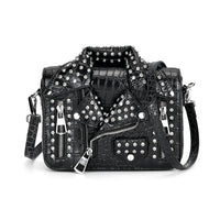 Sivani Black Crocodile Embossed Faux Leather Crossbody Jacket Bag (8.7"x3"x4.7") with Detachable Shoulder Strap