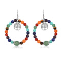 Multi Gemstone Beaded Seven Chakra Stretch Earrings with Tree of Life Charm in Silvertone 95.00 ctw - Sticky add to cart bar