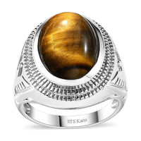 Karis Tiger's Eye 5.85 ctw Men's Ring in Platinum Bond