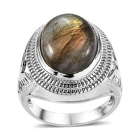 Karis Malagasy Labradorite Men's Ring in Platinum Bond (Size 10.0) 10.25 ctw