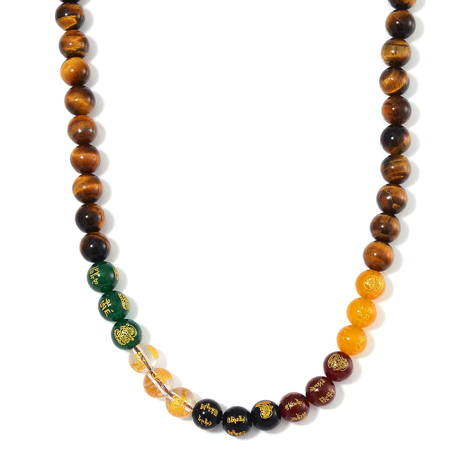 Tigers Eye and Multi Gemstone 300.00 ctw Beaded Necklace in Stainless Steel 18-20 Inches