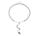 Terahertz and Hematite 170.00 ctw Beaded Rosary Necklace 26 Inches in Silvertone and Stainless Steel - Sticky add to cart bar