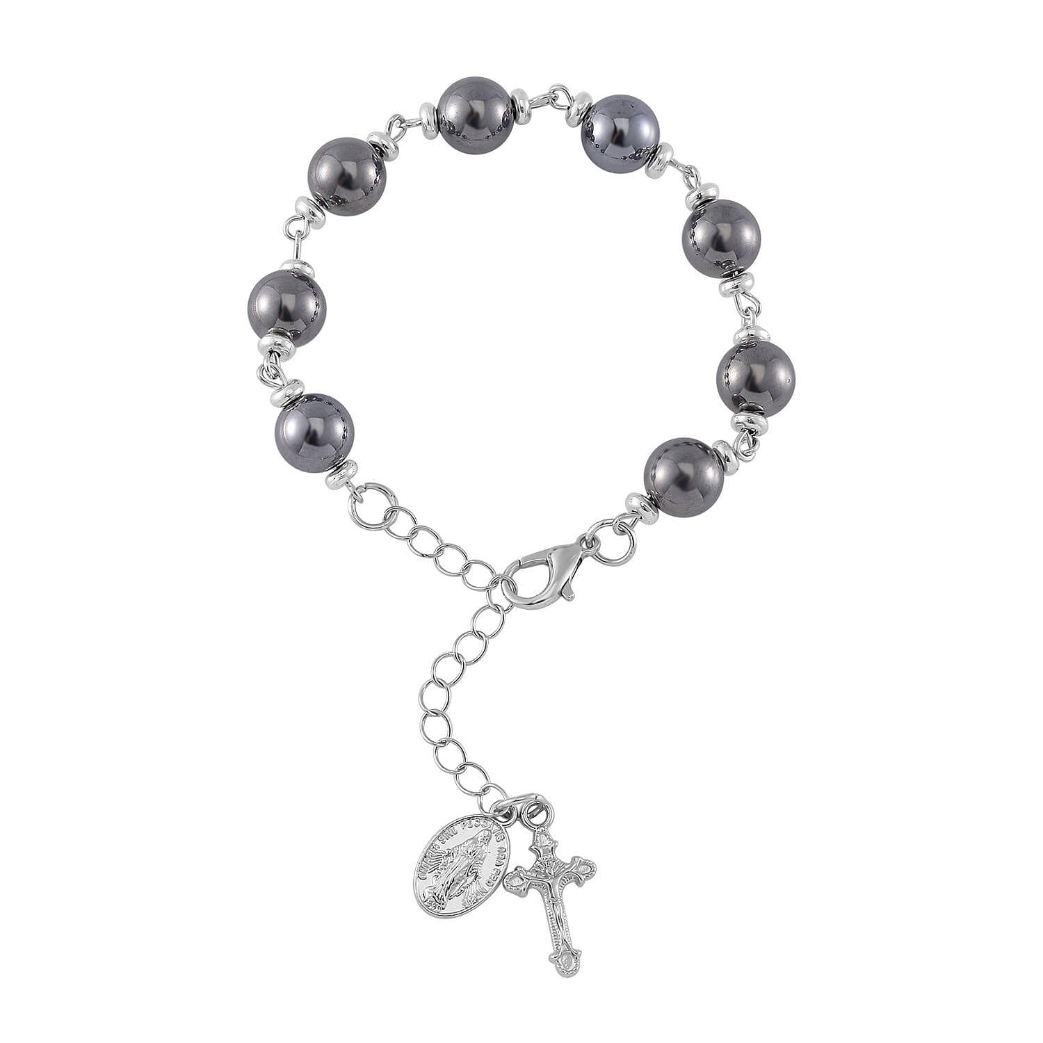 Terahertz 60.00 ctw Beaded Rosary Bracelet in Silvertone and Stainless Steel (7.0-9.0In)