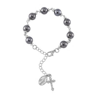Terahertz 60.00 ctw Beaded Rosary Bracelet in Silvertone and Stainless Steel (7.0-9.0In)