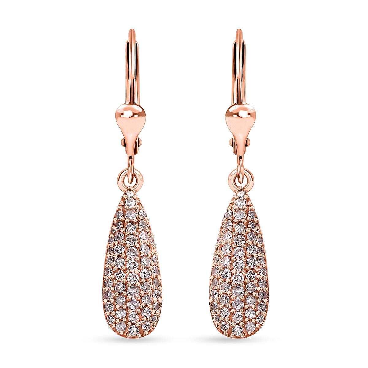 Natural Pink Diamond I3 0.50 ctw Drop Earrings in 18K Vermeil Rose Gold Over Sterling Silver