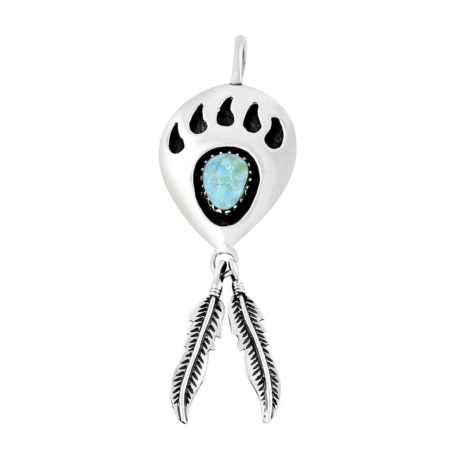 Santa Fe Style Turquoise Pendant in Sterling Silver 4.00 ctw