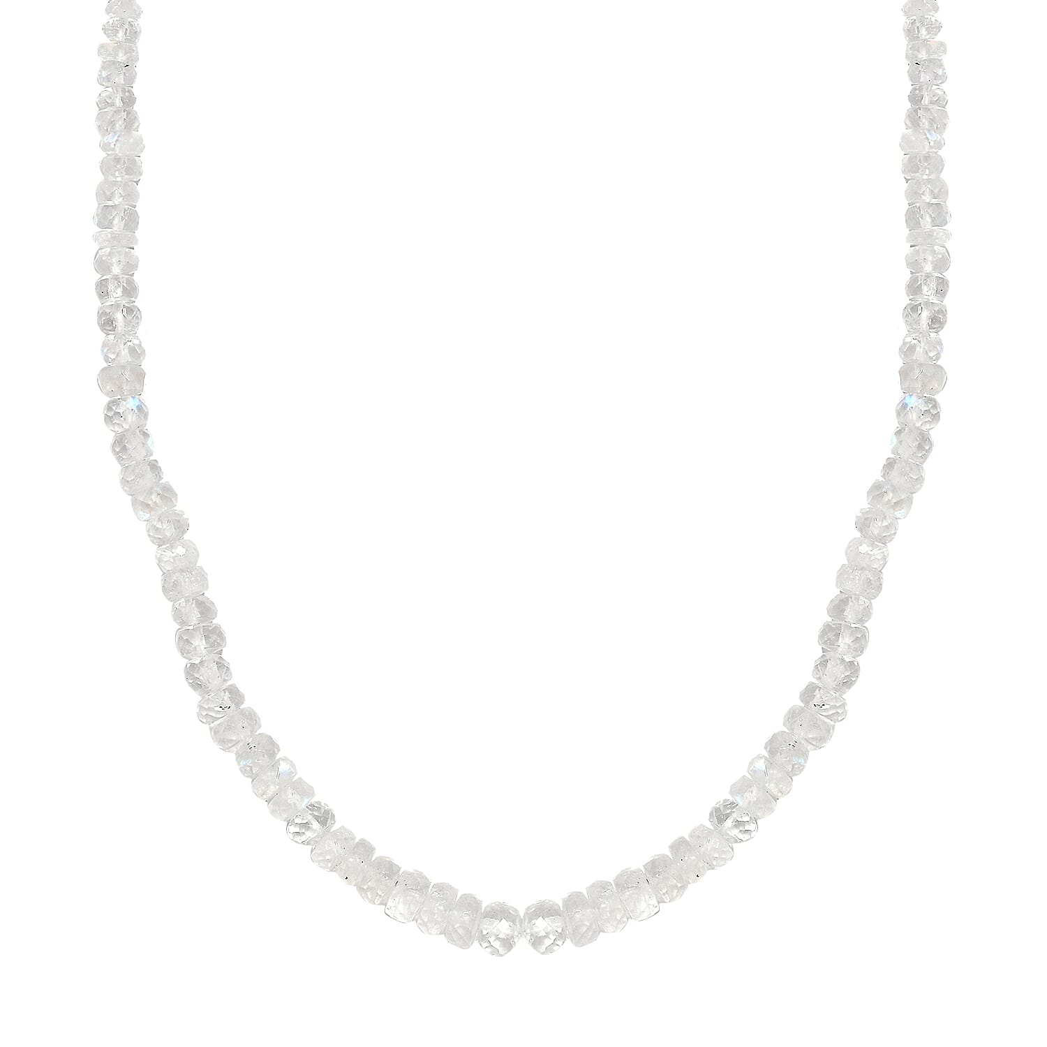 AAA Moon Glow Moonstone Beaded Necklace 18-20 Inches in Rhodium Over Sterling Silver 81.40 ctw