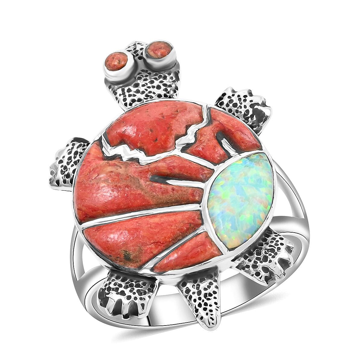 Santa Fe Style Red Coral Ring in Sterling Silver (Size 10.0) 1.10 ctw