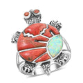 Santa Fe Style Red Coral Ring in Sterling Silver (Size 10.0) 1.10 ctw - Sticky add to cart bar
