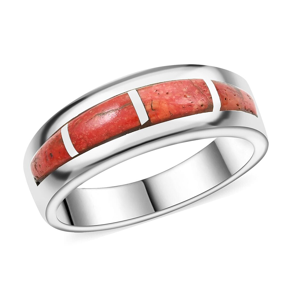 Santa Fe Style Red Coral Ring in Sterling Silver