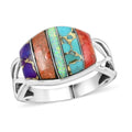 Santa Fe Style Red Coral, Multi Gemstone Ring in Sterling Silver (Size 10.0) 3.50 ctw - Sticky add to cart bar