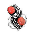 Santa Fe Style Red Coral Ring in Sterling Silver (Size 10.0) - Sticky add to cart bar