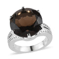 Brazilian Smoky Quartz Solitaire Ring in Stainless Steel (Size 10.0) 11.80 ctw - Sticky add to cart bar