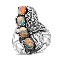 Santa Fe Style Spiny Turquoise Ring in Sterling Silver (Size 10.0) 1.60 ctw