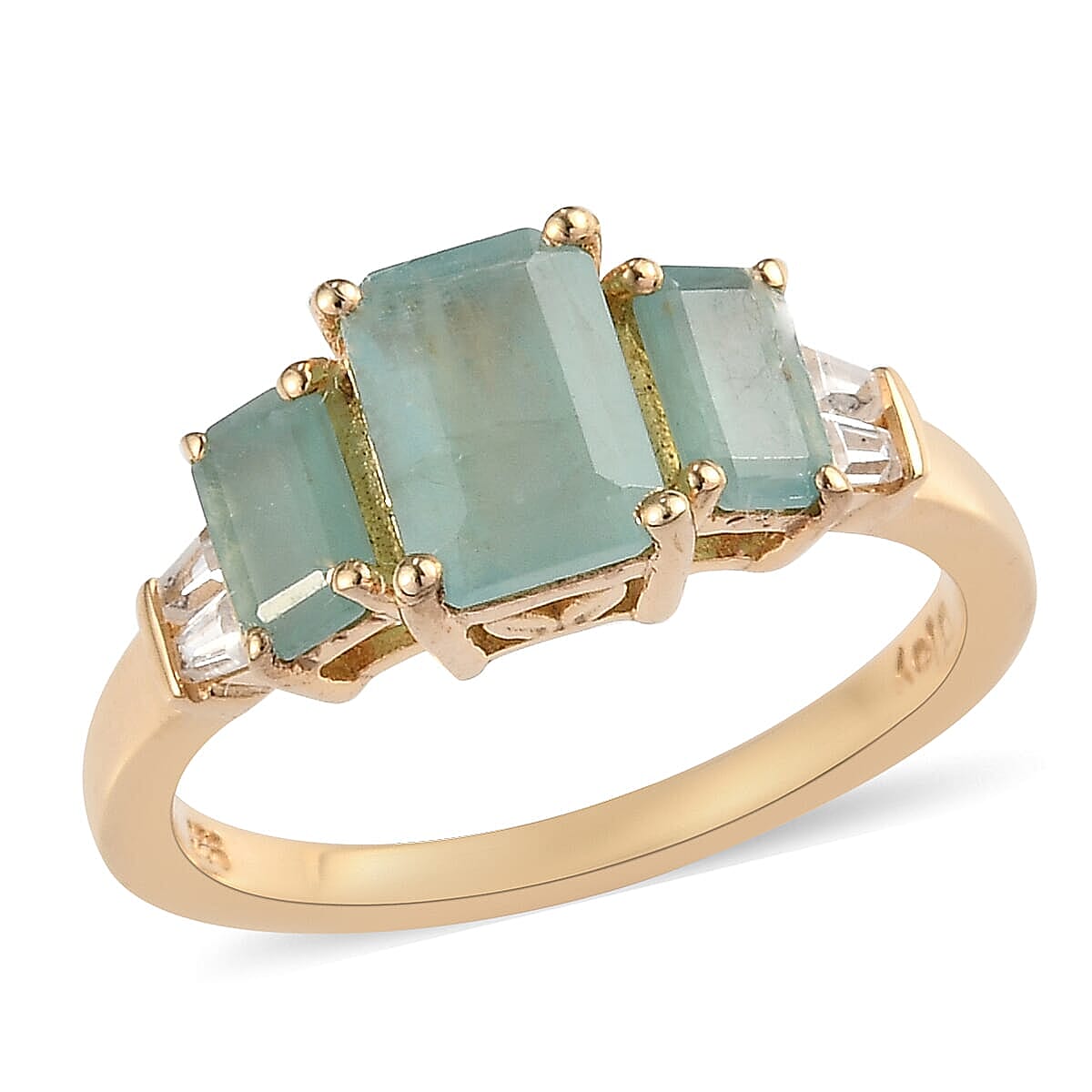 Grandidierite, Natural White Zircon 3 Stone Ring in Vermeil YG Over Sterling Silver (Size 10.0) 1.75 ctw