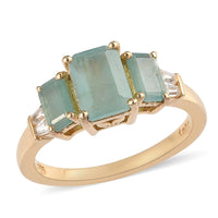 Grandidierite, Natural White Zircon 3 Stone Ring in Vermeil YG Over Sterling Silver (Size 10.0) 1.75 ctw
