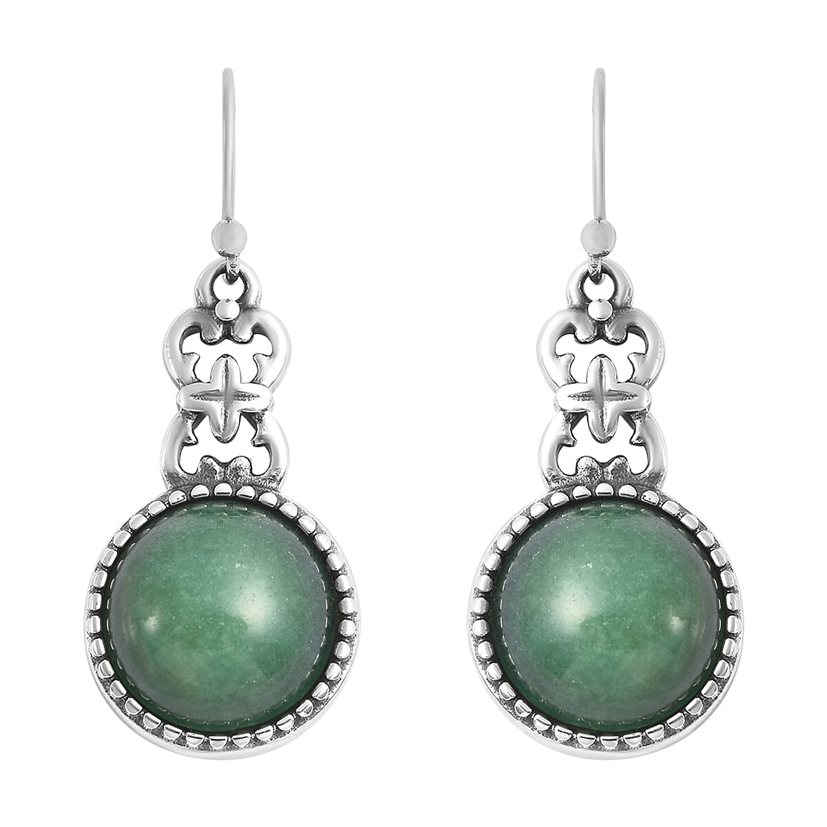 Ruby Zoisite (Rnd 12mm) Dangle Earrings in Stainless Steel 12.00 ctw
