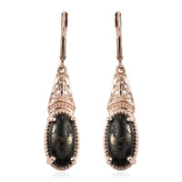 Matrix Silver Shungite Lever Back Earrings in 14K Rose Gold Over Copper With Magnet and ION Plated Rose Gold Stainless Steel 4.75 ctw