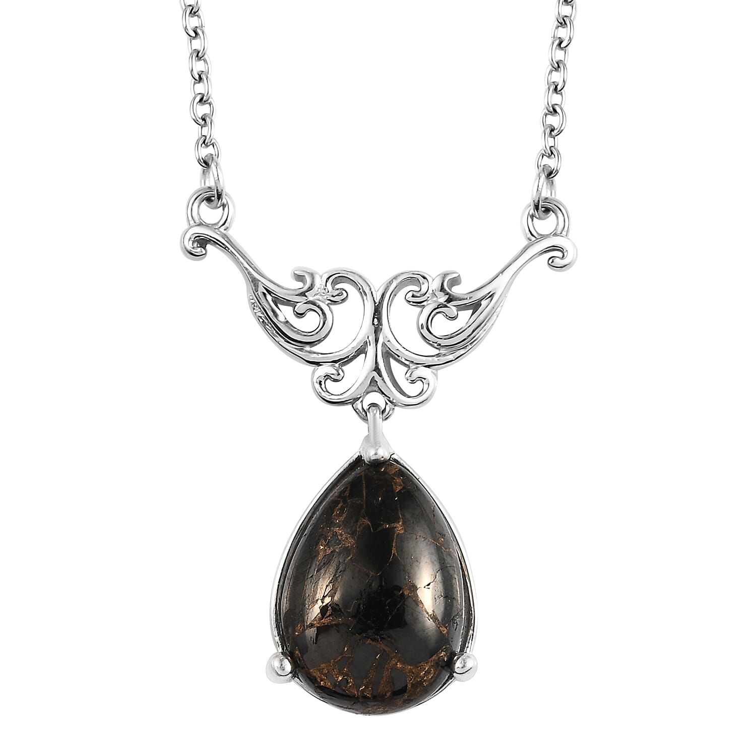 Matrix Silver Shungite Necklace 18 Inches in Copper and Stainless Steel 4.10 ctw
