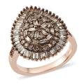DOORBUSTER Natural Champagne Diamond Pear Shape Cluster Ring in Rhodium and Vermeil Rose Gold Over Sterling Silver 1.10 ctw - Sticky add to cart bar