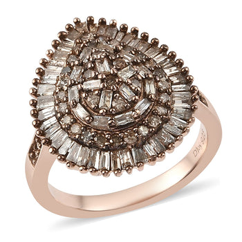 DOORBUSTER Natural Champagne Diamond Pear Shape Cluster Ring in Rhodium and Vermeil Rose Gold Over Sterling Silver 1.10 ctw - Product card gallery slide 1 (10177558446393)