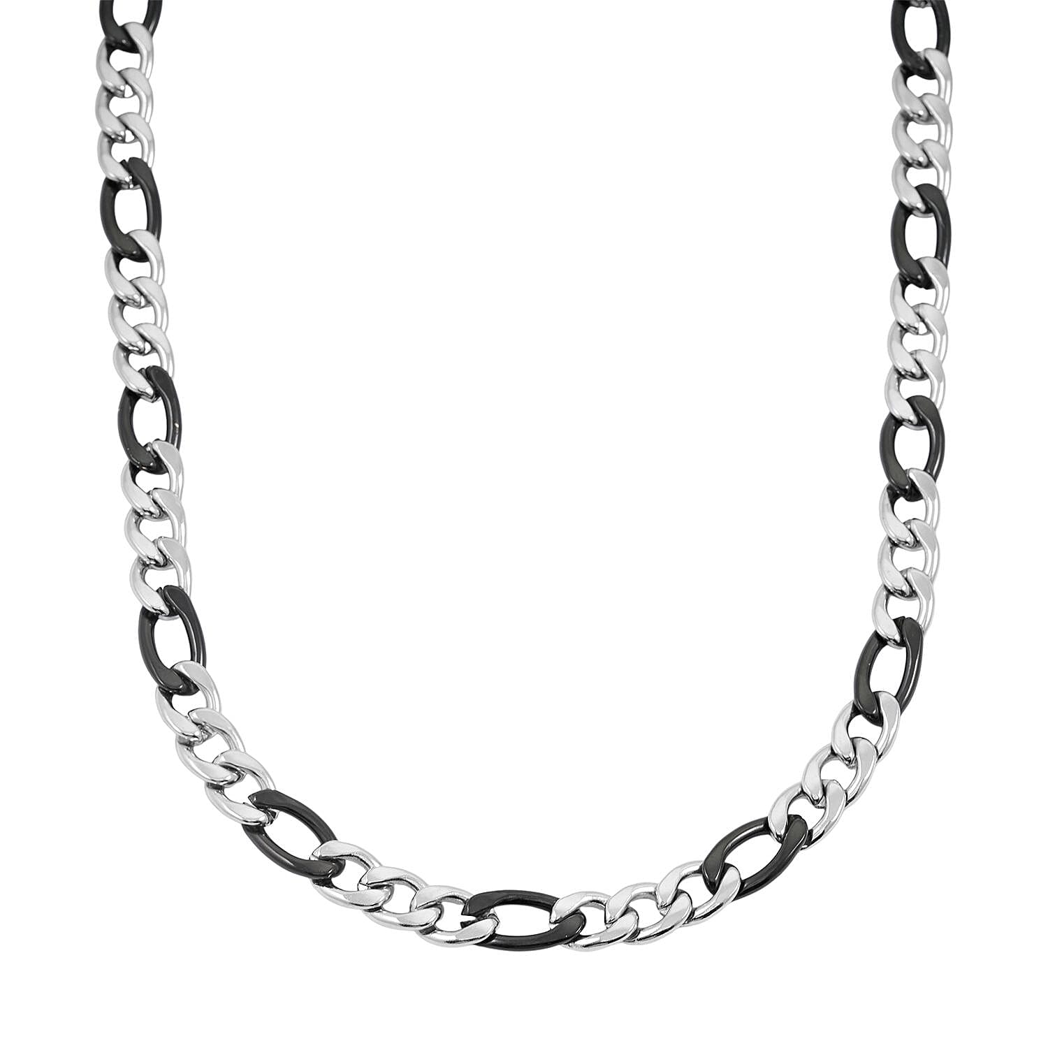 STEELTIME Figaro Chain Necklace 24 Inches in ION Plated Black and Stainless Steel 58.20 Grams