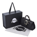 Black Ostrich Skin Textured Leather Crossbody Bag with Adjustable Shoulder Strap - Sticky add to cart bar