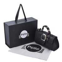 Black Ostrich Skin Textured Leather Crossbody Bag with Adjustable Shoulder Strap