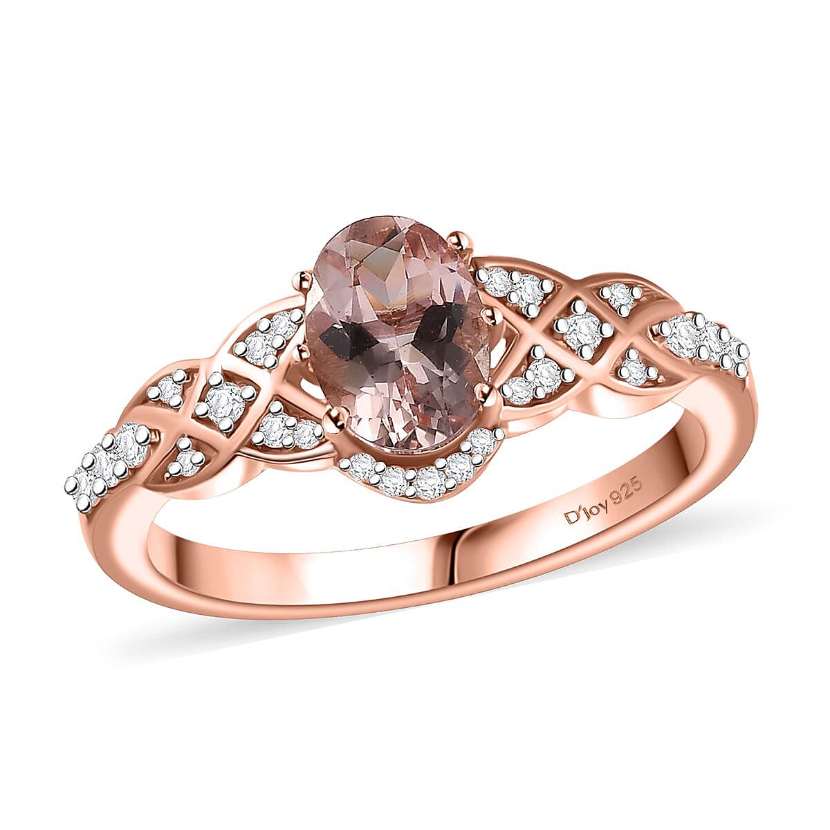 Premium Pink Morganite and Moissanite Ring in 18K Vermeil Rose Gold Over Sterling Silver (Size 10.0) 1.10 ctw