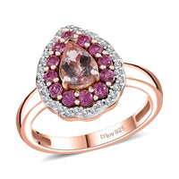 Premium Pink Morganite, Multi Gemstone Ring in 18K Vermeil RG Over Sterling Silver (Size 10.0) 1.30 ctw