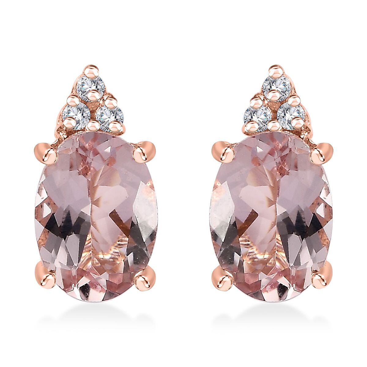 D'Joy Premium Pink Morganite and Moissanite 1.75 ctw Stud Earrings in 18K Vermeil Rose Gold Over Sterling Silver