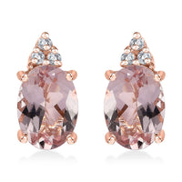 D'Joy Premium Pink Morganite and Moissanite 1.75 ctw Stud Earrings in 18K Vermeil Rose Gold Over Sterling Silver