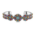 Santa Fe Style Multi Gemstones Cuff Bracelet in Sterling Silver (6.50 In) 8.10 ctw - Sticky add to cart bar
