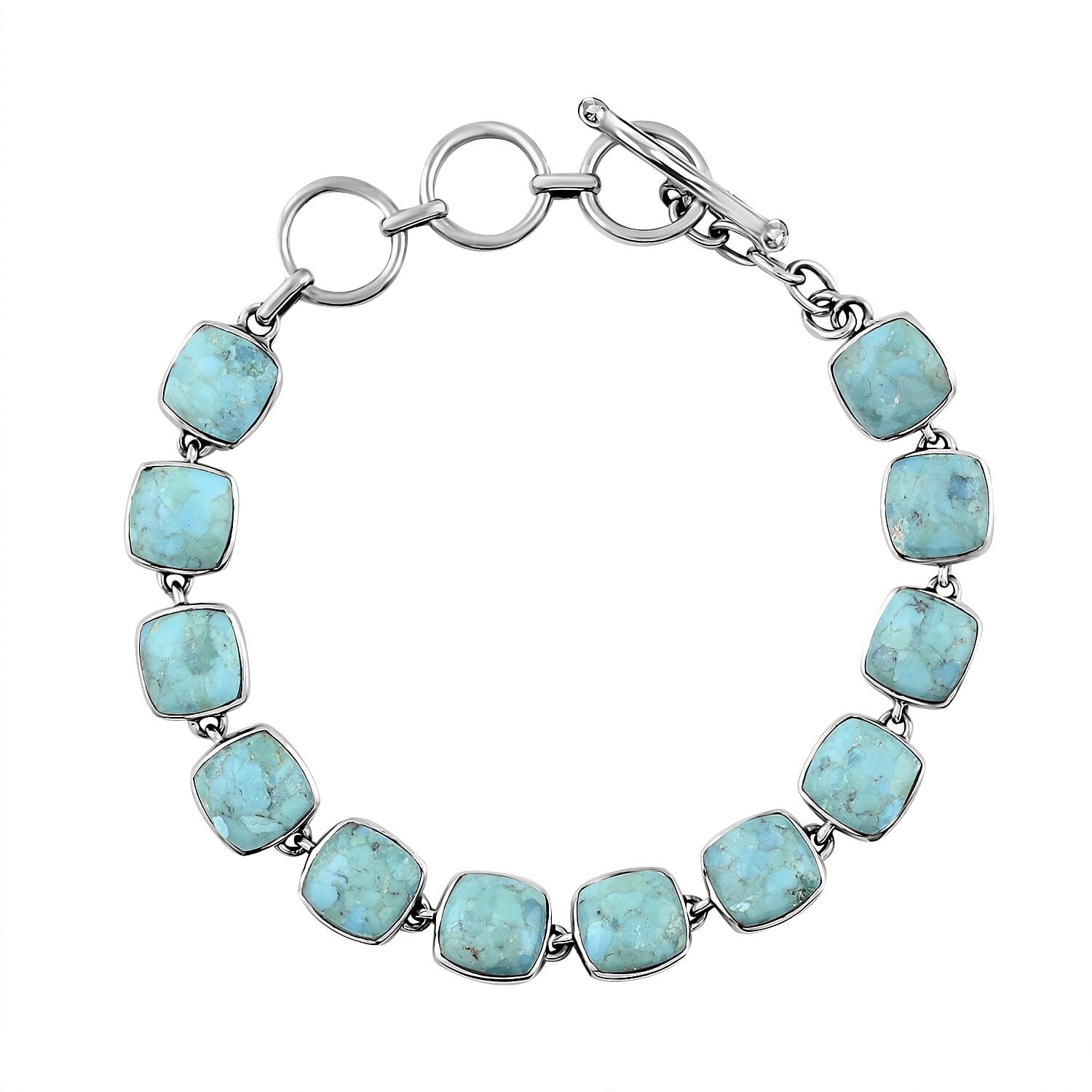 Santa Fe Style Turquoise Bracelet with Sterling Silver Links (7.50 In)