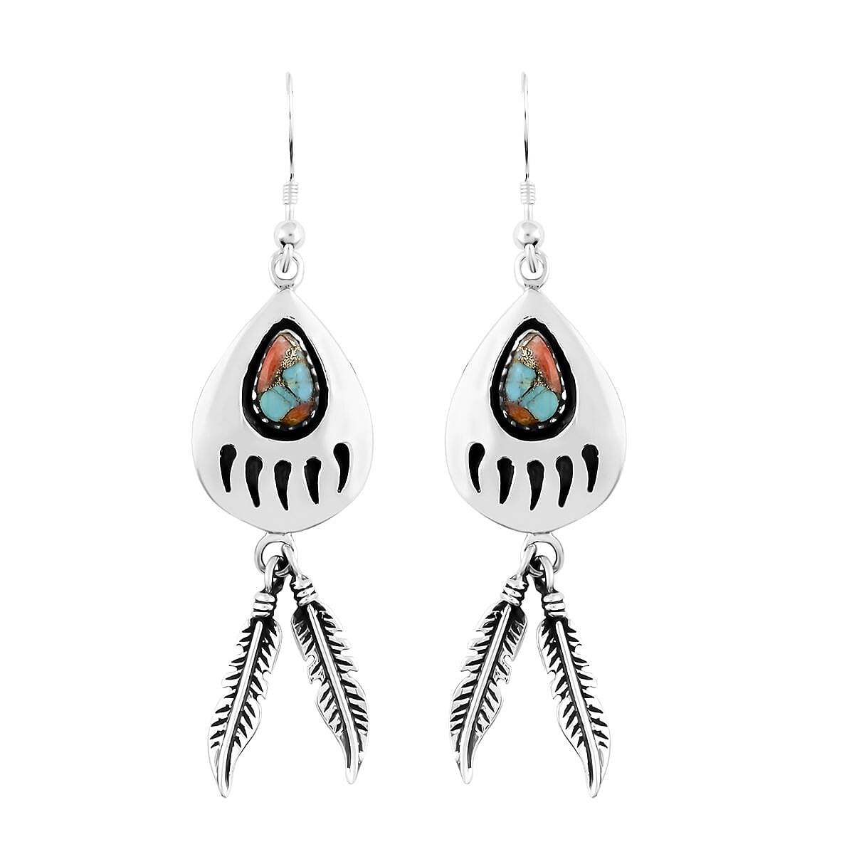 Santa Fe Style Spiny Turquoise Earrings in Sterling Silver 3.50 ctw