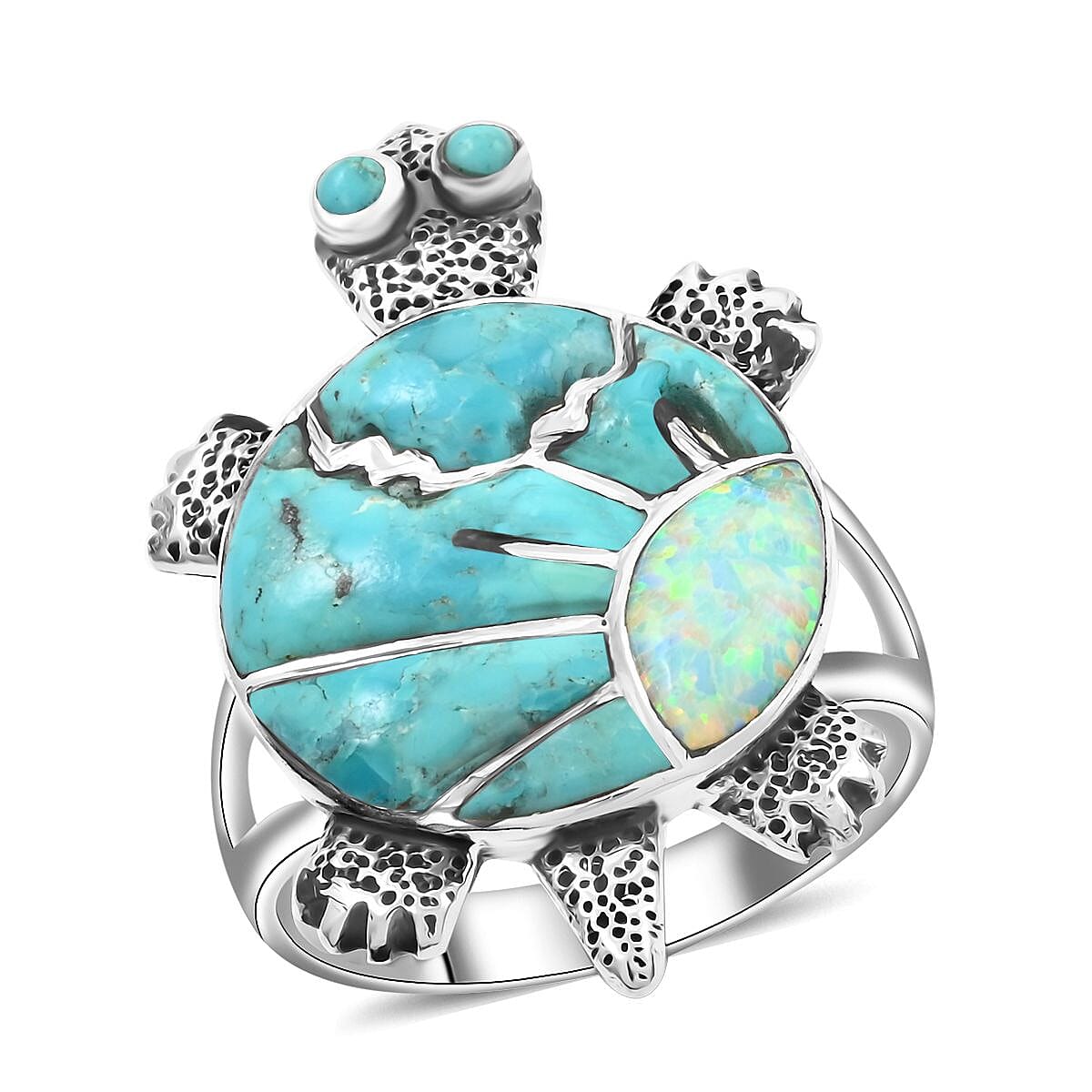 Santa Fe Style Kingman Turquoise Ring in Sterling Silver (Size 10.0) 1.10 ctw