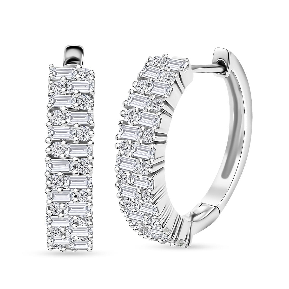 Doorbuster Moissanite 2.50 ctw Hoop Earrings in Rhodium Over Sterling Silver