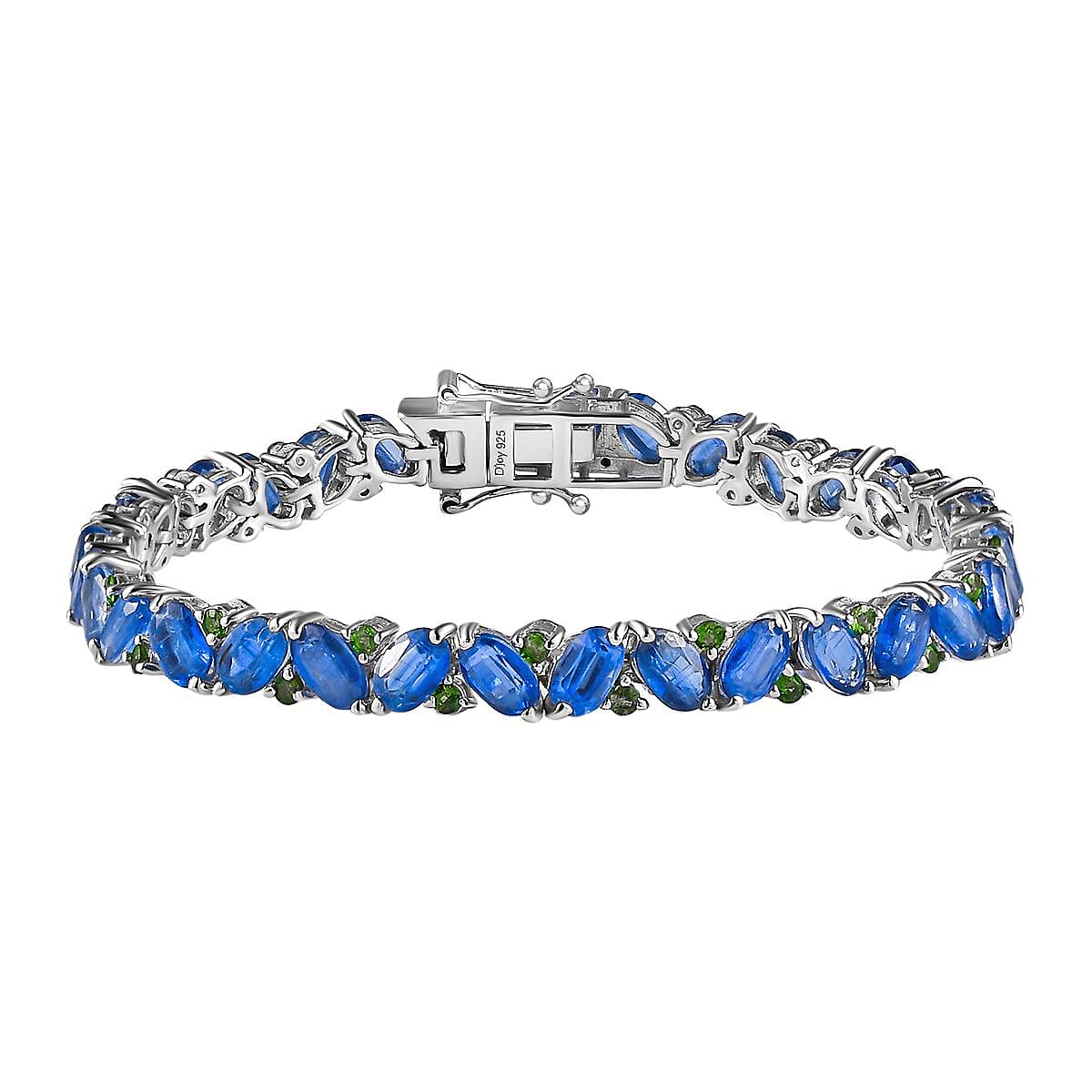 Kashmir Kyanite, Chrome Diopside Bracelet in Rhodium Over Sterling Silver (7.25 In) 21.20 ctw
